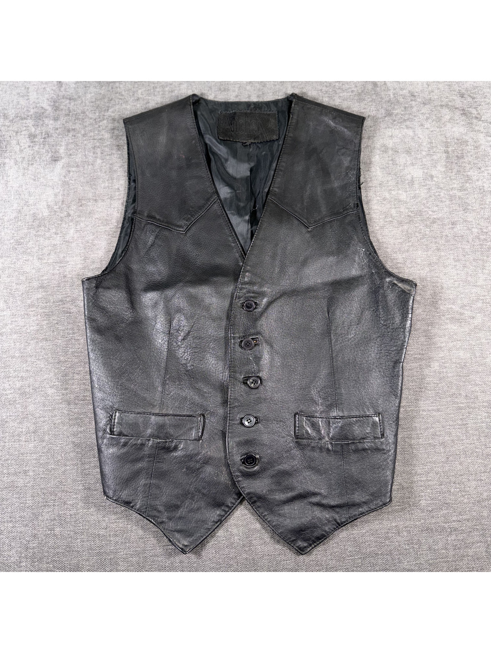 Vintage Julius Black Genuine Leather Vest with Polyester Lining, Medium